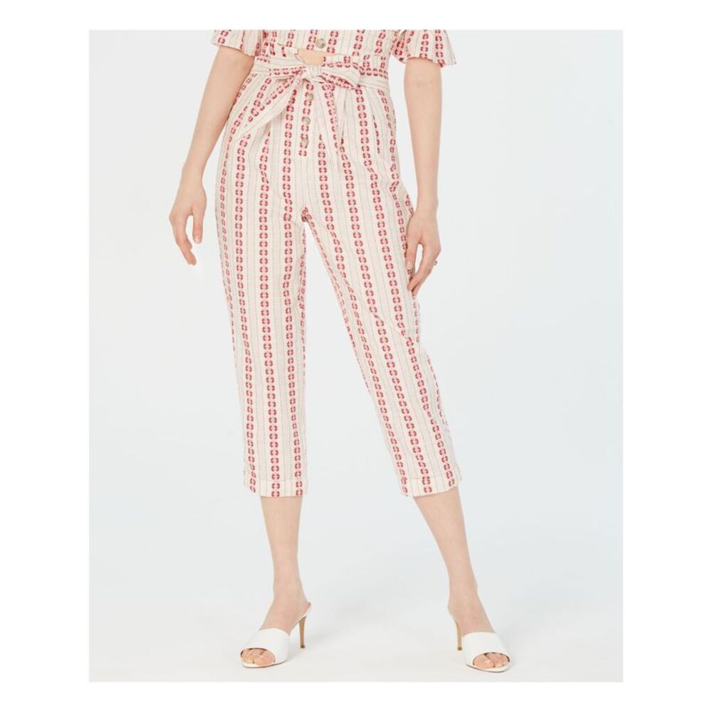 LE RUMI Womens Ivory Belted Printed Pants S